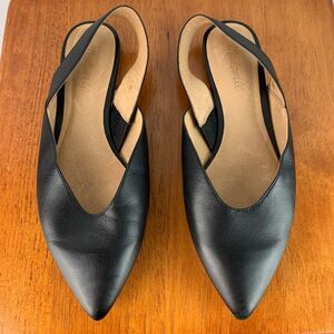 Madewell The Ava Slingback Flat Black Leather Pointy Toe Size 9.5